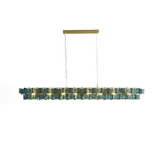 Art Blue Amber Glass Stainless Steel Ceiling Chandelier