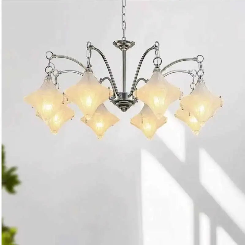 Glass Star E14 Chandelier French Chrome Iron
