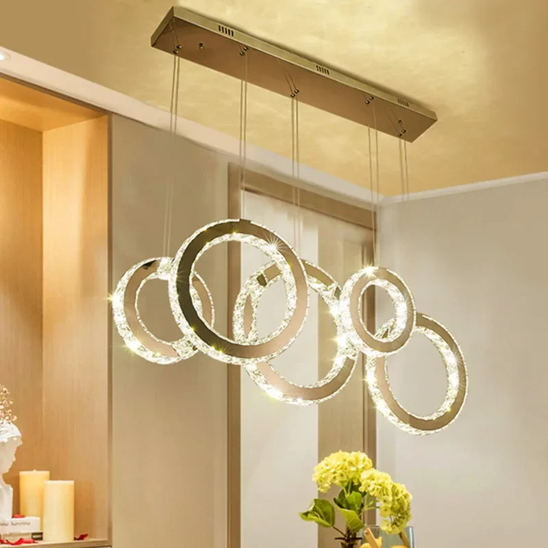 LED Pendant Lights Dining Room Crystals Hanging Lamp Circle