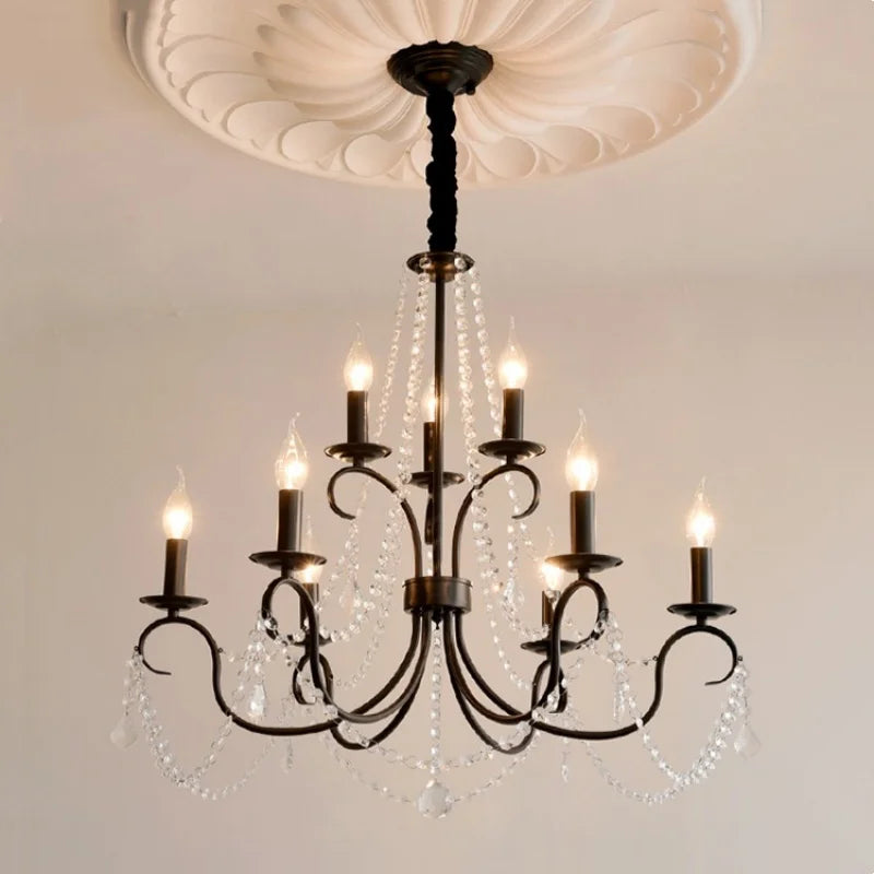 American Black Candle Chandelier Loft Crystal Pendant