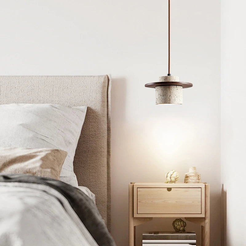Stone Pendant Light Round Wood
