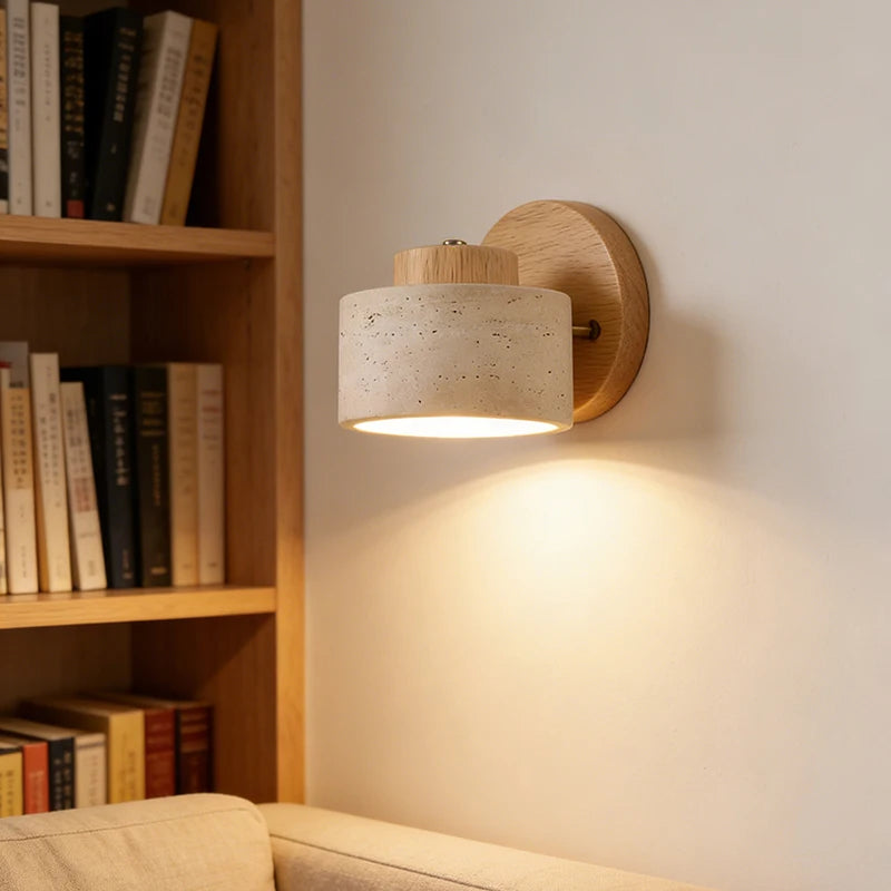 Real Stone Wall Lamp G9 Bulb Wood Base