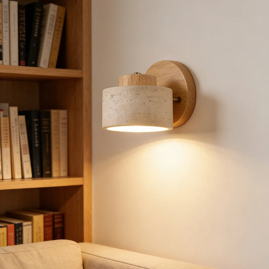 Real Stone Wall Lamp G9 Bulb Wood Base