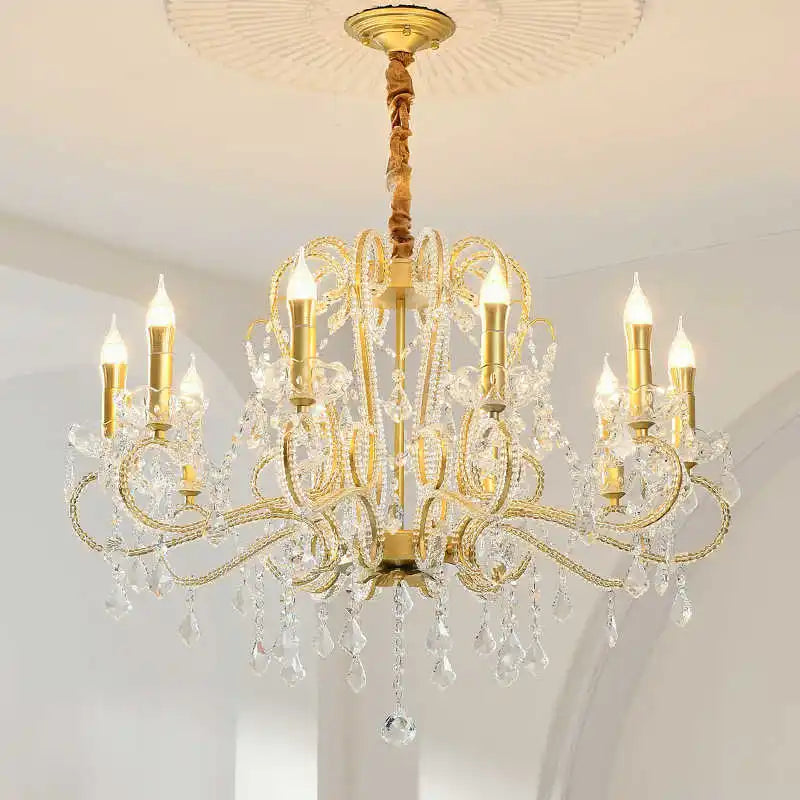 American Crystal Candle E14 Chandelier White Gold Metal