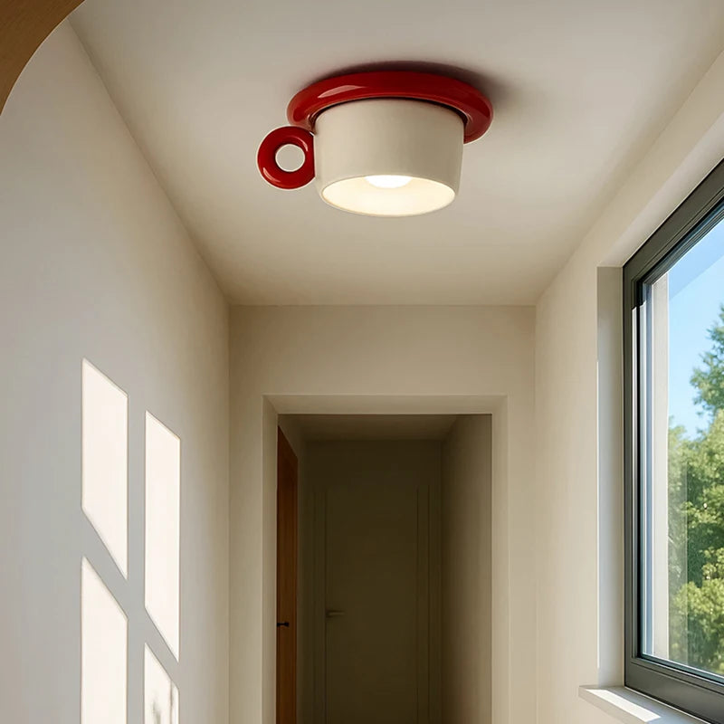 Creative Art Ceramics Metal Ceiling Light Cute Cup Shape G4