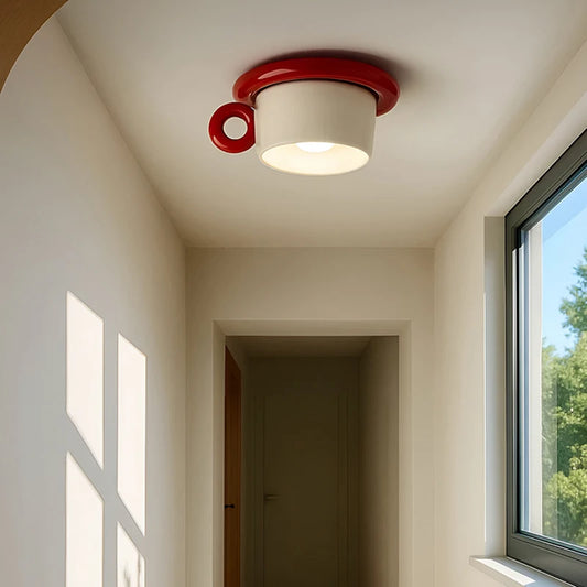 Creative Art Ceramics Metal Ceiling Light Cute Cup Shape G4