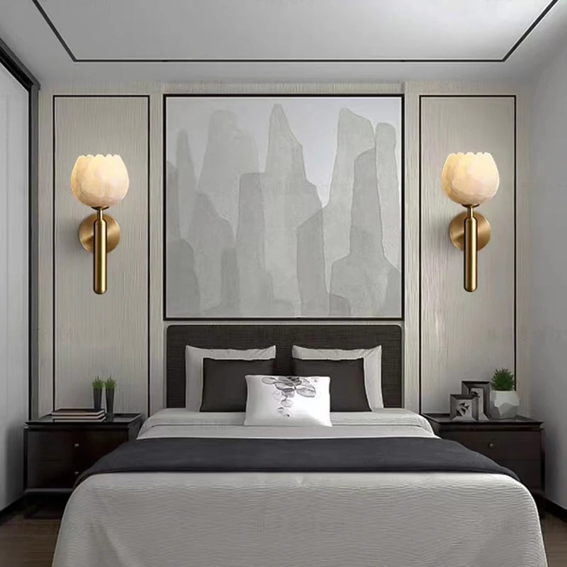 Art Natural Marble Wall Lamp Flower Shape Brass E14 Bulb