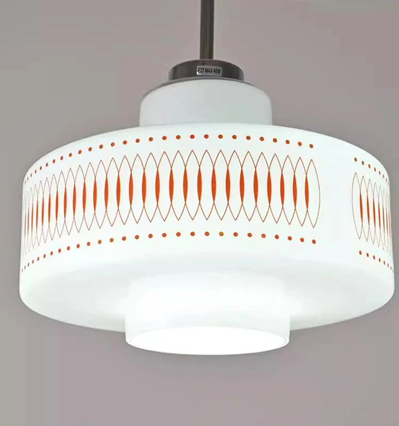Nordic White Glass Pendant Light E27 Bulb Red Line