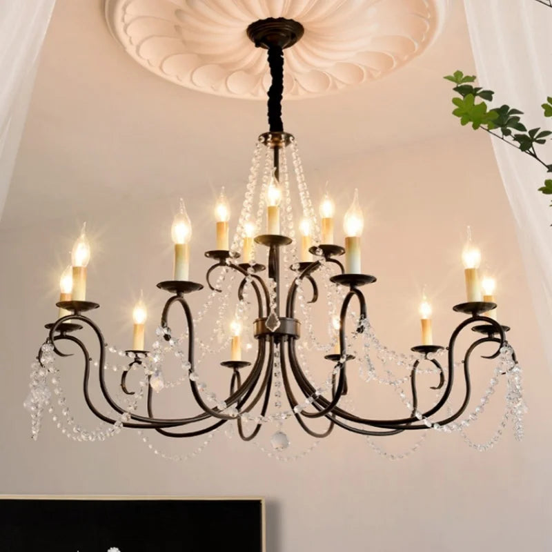 American Black Candle Chandelier Loft Crystal Pendant