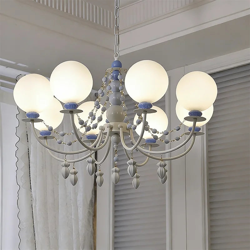Nordic Creamy LED Chandelier Romantic French Ceramic Pendant