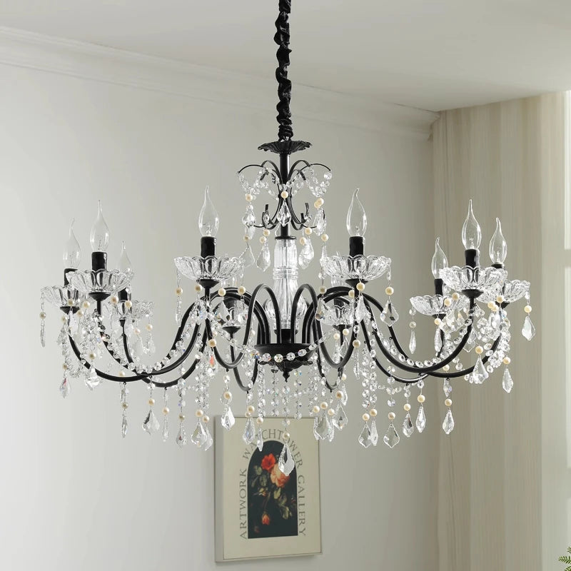 European Crystal E14 Chandelier French Gold Candle Pendant
