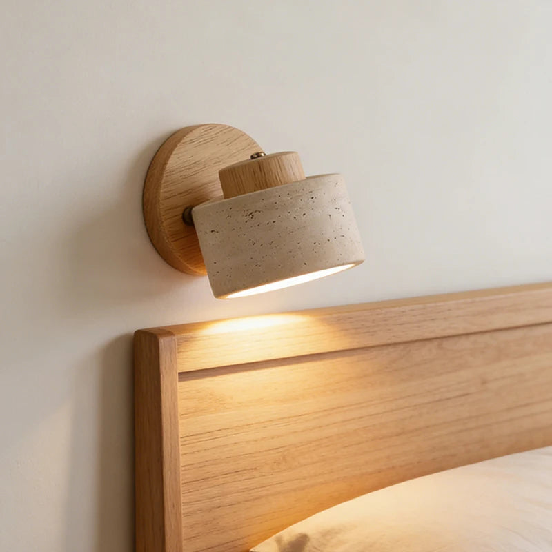 Real Stone Wall Lamp G9 Bulb Wood Base