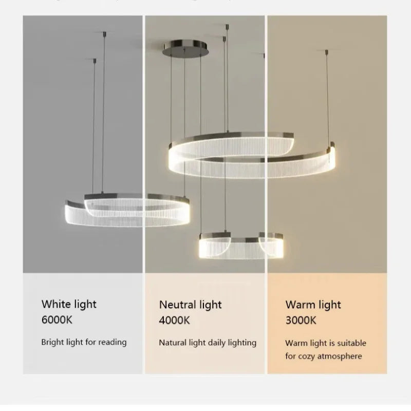 Acrylic LED Pendant Light Living Room Semicircle Chandelier