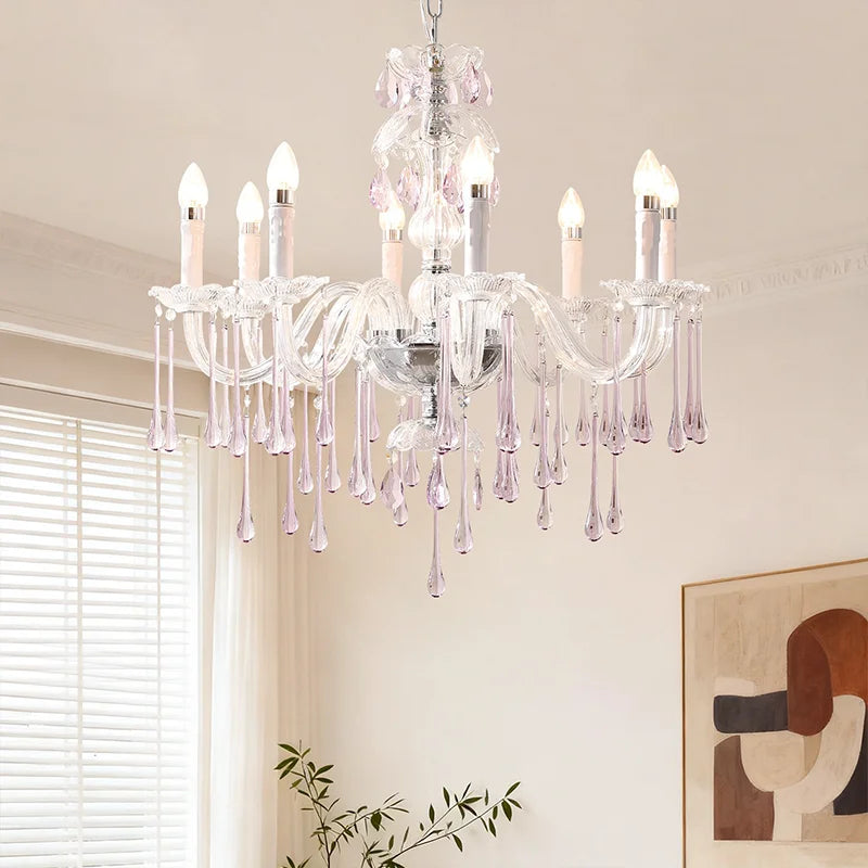 European Candle E14 Chandelier Living Room Crystal