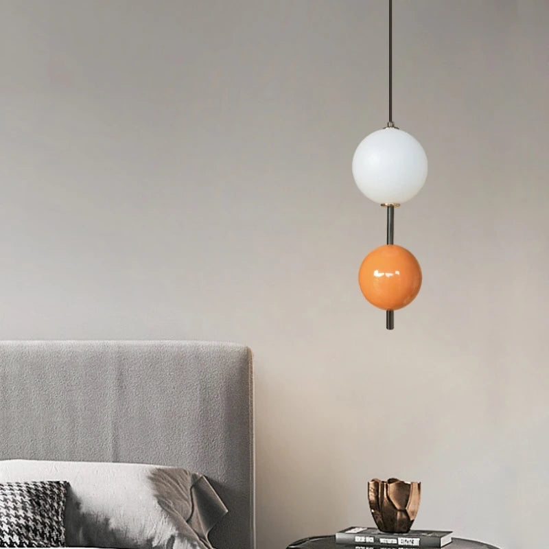 Colorful Ball LED Pendant Light White Glass