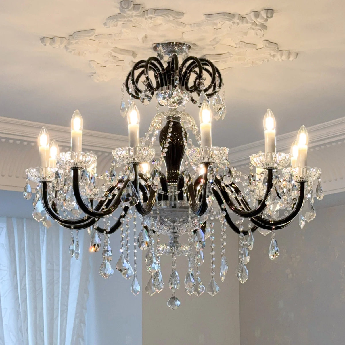 French Black Chandelier Living Room Glass Candle E14 Pendant
