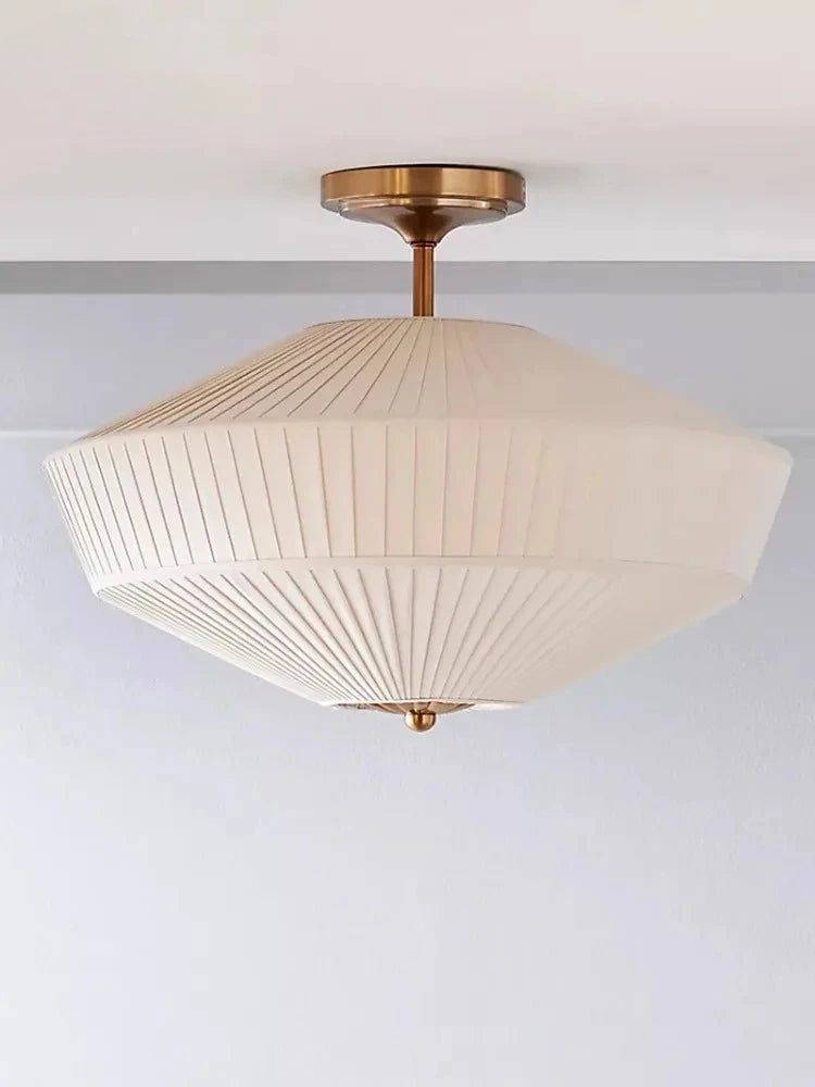 American Vintage Bedroom Ceiling Lamp LED E27 Pleated Fabric