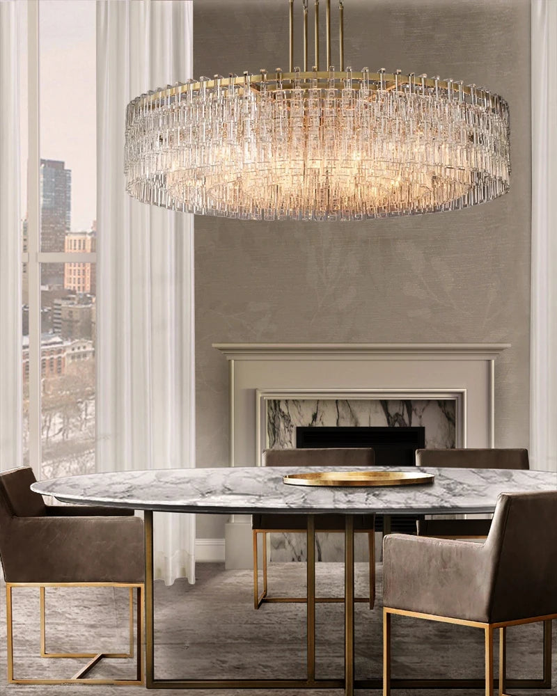 American Rectangular Crystal Brass Chrome E14 LED Chandelier