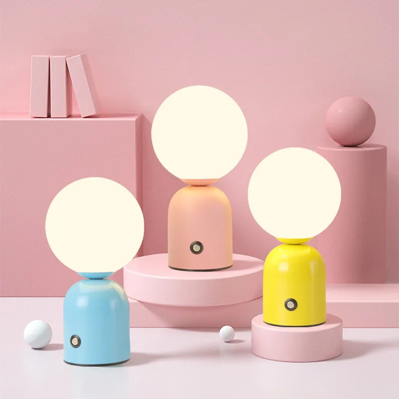 Colorful Desk Lamp Charging White Glass Mini Table