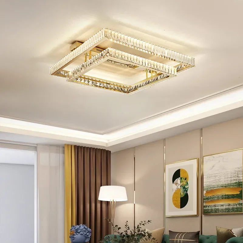 Living Room Crystal LED Ceiling Lamp Steel Smart Dimmable