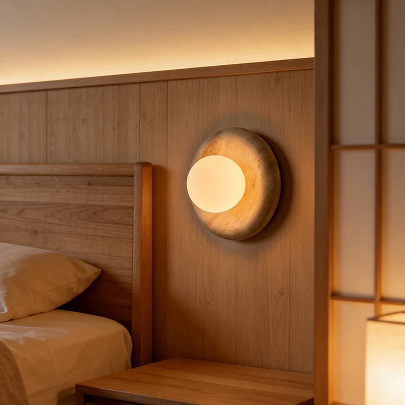 Round Real Stone Wall Light White Glass G9 Bulb Indoor