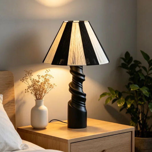 Art Creative Table Light Wood Base Fabric Lampshade