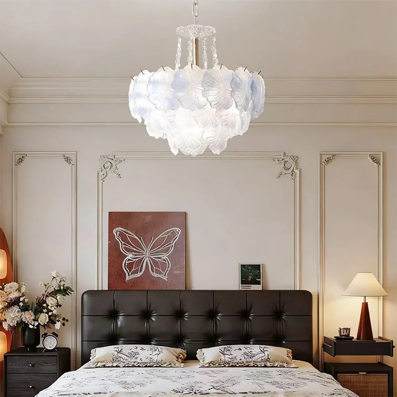 Romantic Gradient Blue Glass E14 Pendant Lights Bedroom K9