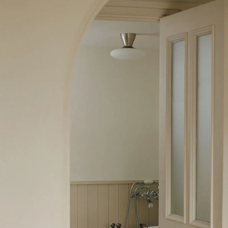 Silver Metal White Glass Ceiling Light G4 Bulb