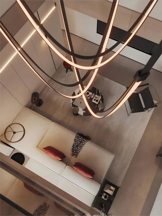 Dimmable LED Fexible Brown Black Leather Belt Chandelier