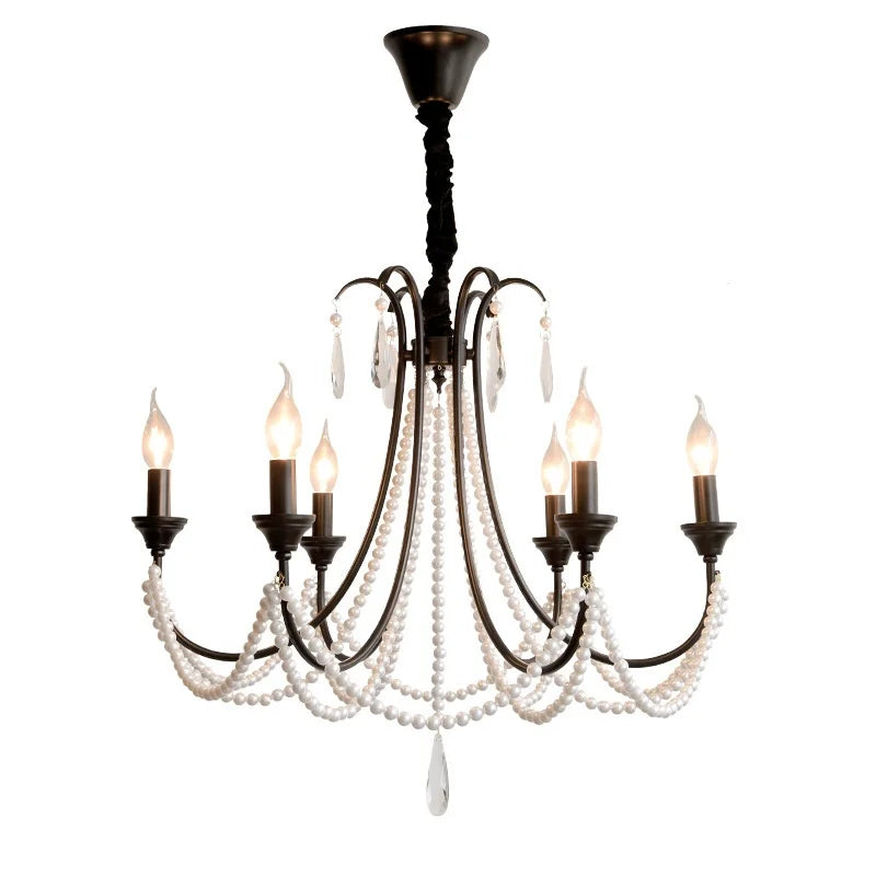 American Black E14 Crystal Pearl Chandelier French