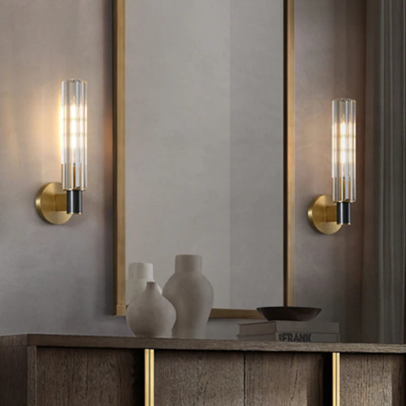 Clear Crystal LED Wall Sconces Brass
