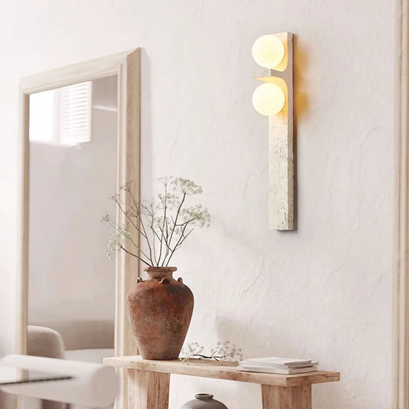 Wall Light Sconce Natural Stone White Glass G9 Bulb