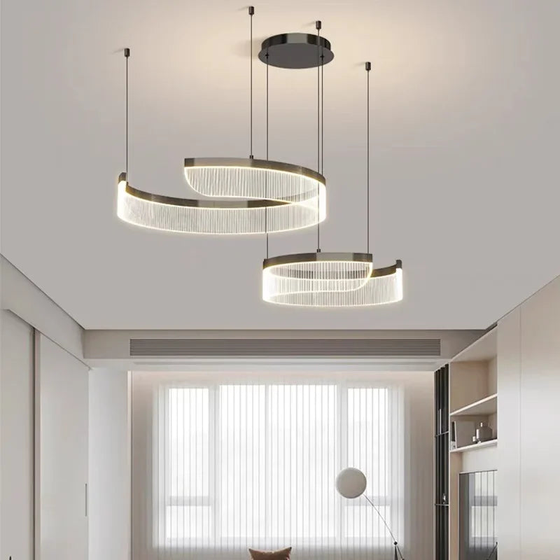 Acrylic LED Pendant Light Living Room Semicircle Chandelier