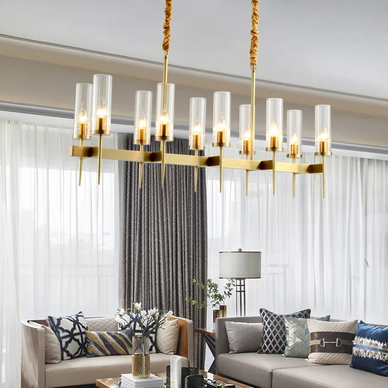 American Living Room LED Pendant Lights Gold Metal Glass