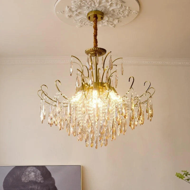 French Royal Crystal E14 LED Pendant Lights Bedroom Romantic