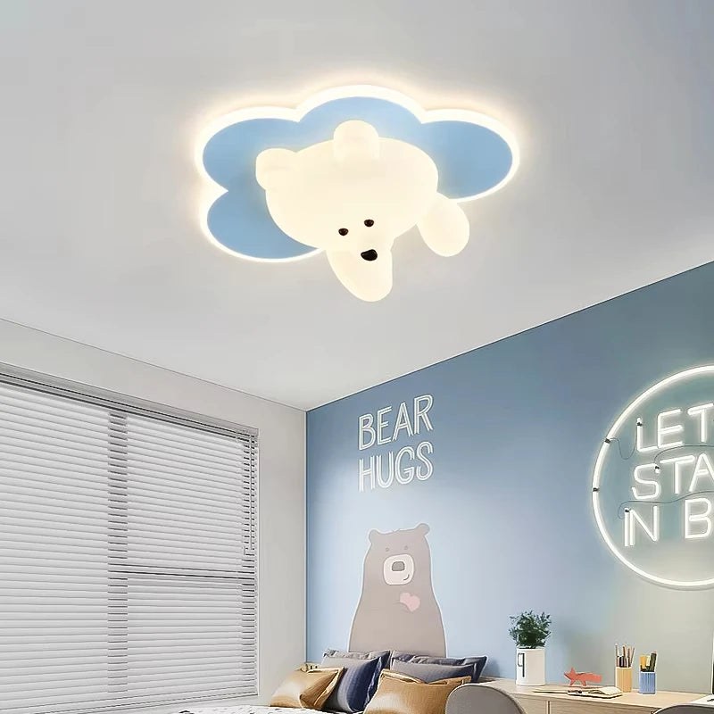 Bear Ceiling Light Cream Lamp Cute LED Clouds Round