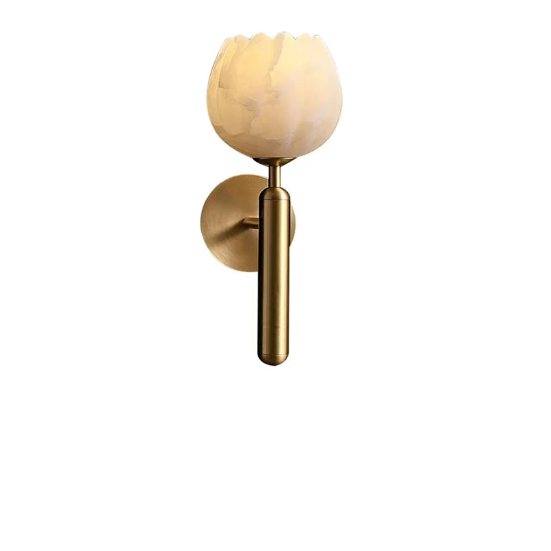 Art Natural Marble Wall Lamp Flower Shape Brass E14 Bulb