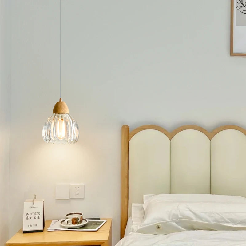 Clear Glass Ceiling Light Wood E27 Bulb