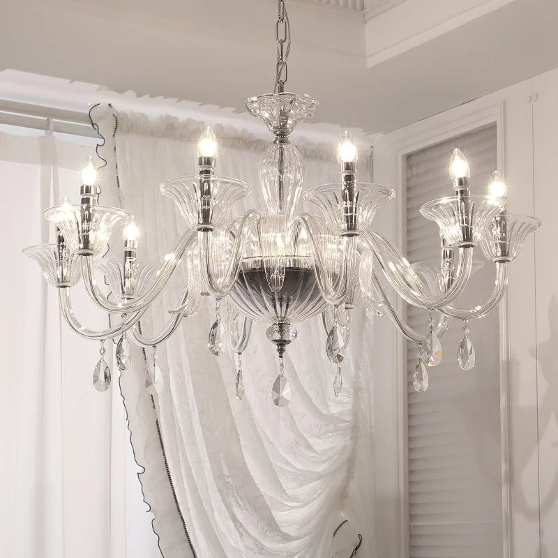 French Candle E14 Chandelier Living Room Creamy Pendant