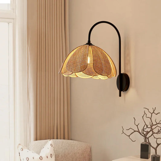 Rattan Weaving Wall Lamp Korean Foyer Bedroom Reading