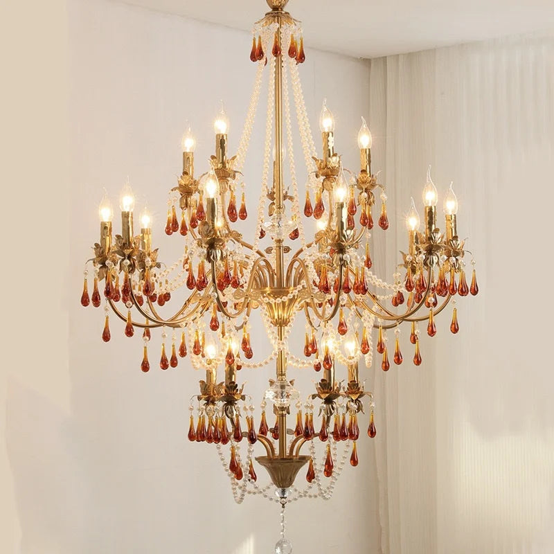 Living Room French Candle Chandelier Copper E14 LED Pendant
