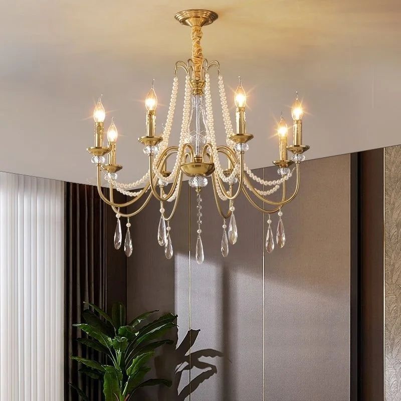 French Crystal Pearl Chandelier Foyer E14 Pendant