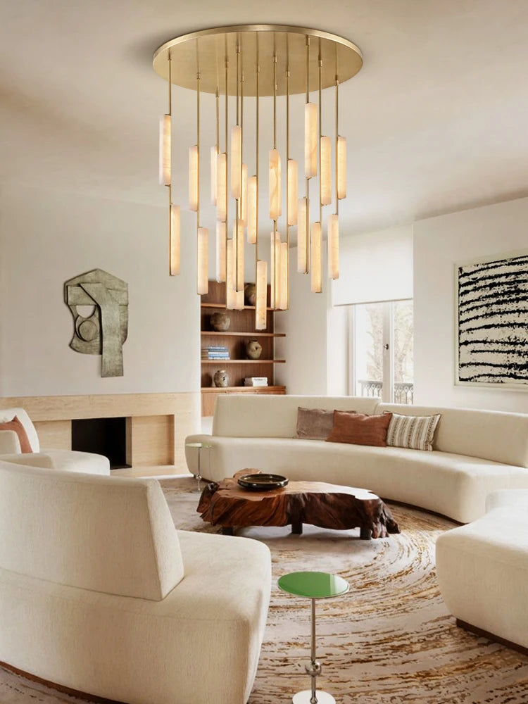 Natural Marble Brass Black Chrome Dimmable LED Pendant Light