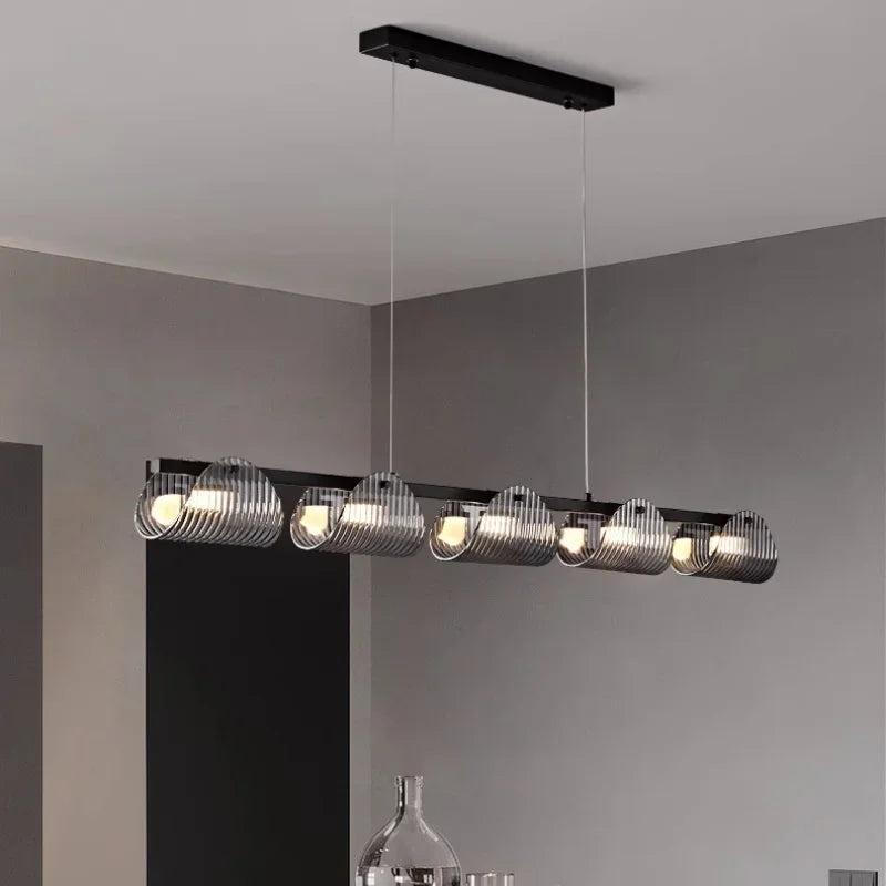 Black LED Pendant Lights Dining Room Smoky Gray Glass