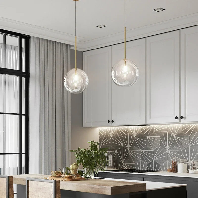 LED Pendant Lamp Glass Ball Bedroom Hanging Nordic