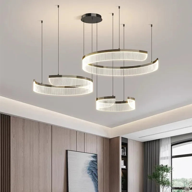 Acrylic LED Pendant Light Living Room Semicircle Chandelier