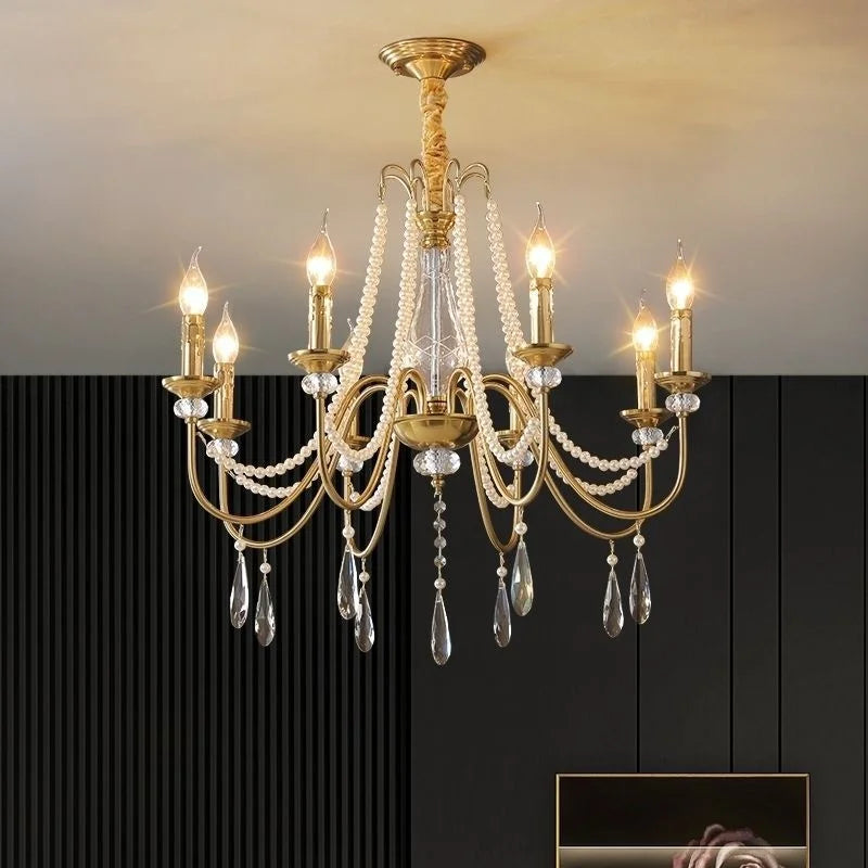 French Crystal Pearl Chandelier Foyer E14 Pendant