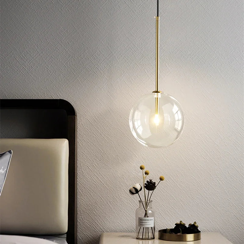 LED Pendant Lamp Glass Ball Bedroom Hanging Nordic