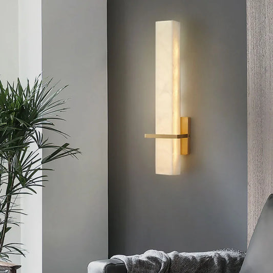 Cuboid Natural Marble Wall Lamp Copper