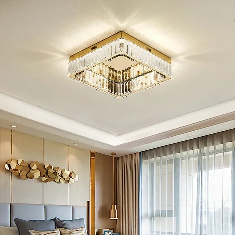 Crystal LED Dimmable Ceiling Lights Home Square Steel